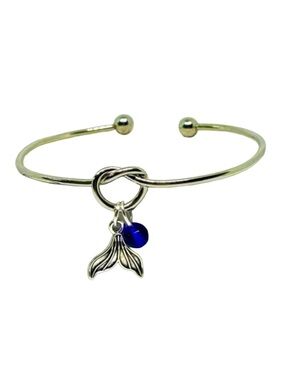 Handmade Mermaid Tail Love Knot Bangle Charm Bracelet with Cat Eye Stone!